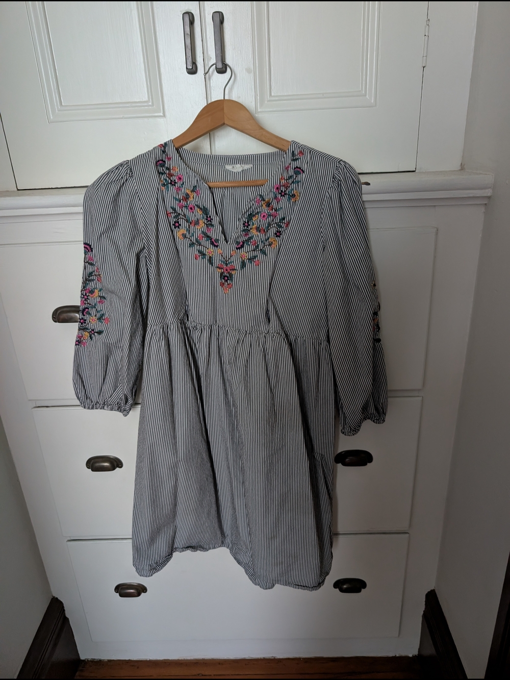 Seraphine Cotton Embroidered Dress  with Floral Accent